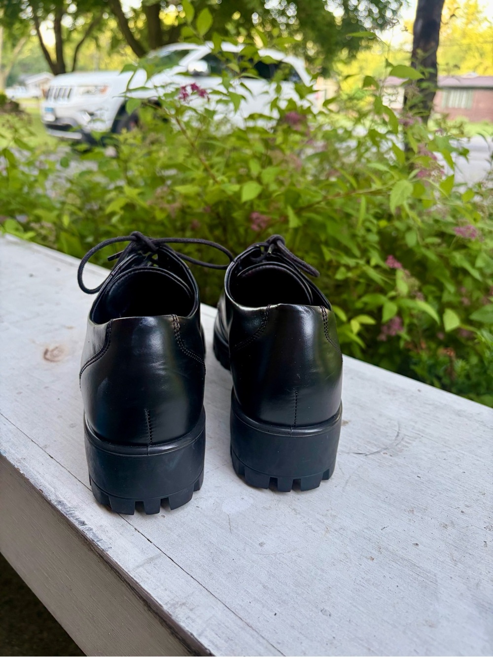 ECCO - Modtray Leather Derby Shoes Black Lug Sole Oxfords - EU 39 US 8.5 - Picture 6 of 10